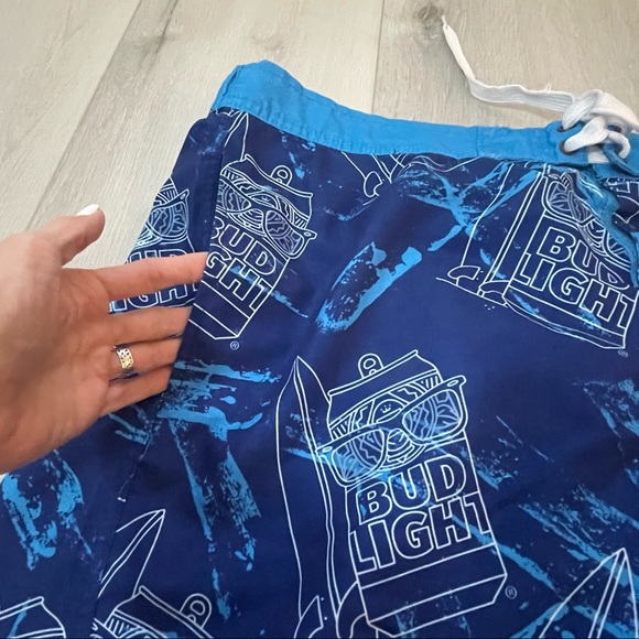 Bud Light Men’s Blue Swimming Trunks with Built in Mesh Briefs Size XL - Picture 9 of 9